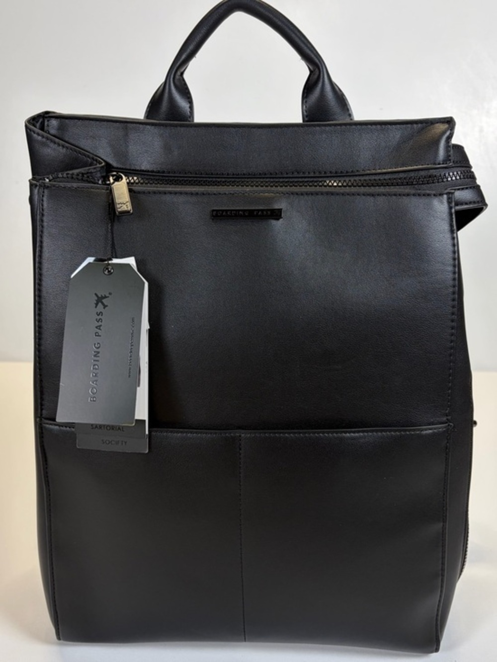 Boarding Pass Black Faux Leather Travel Backpack Tote Carry-On Bag NWT